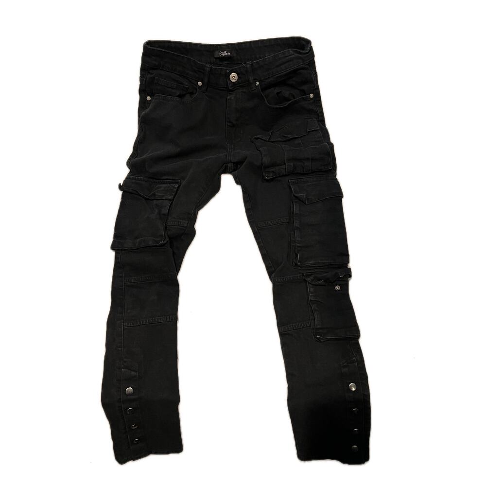 C'est La Vie Cargo Button Ankle Black Slim Jeans Mens 32x30